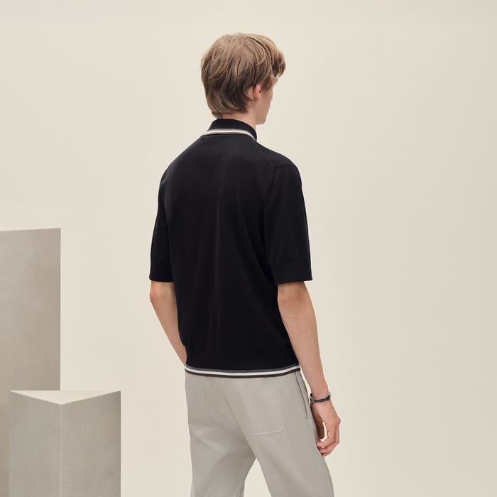 Noir "Rayures & Twist" Polo Shirt