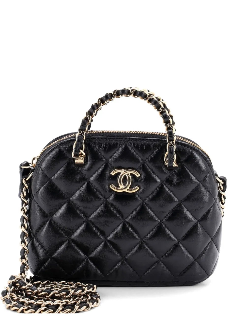 CC Dome Zip Clutch with Chain Quilted Shiny Lambskin Mini crossbody bag