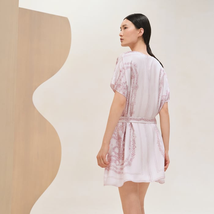 Rose Pâle "Bride De Gala En Fleurs" Belted Tunic