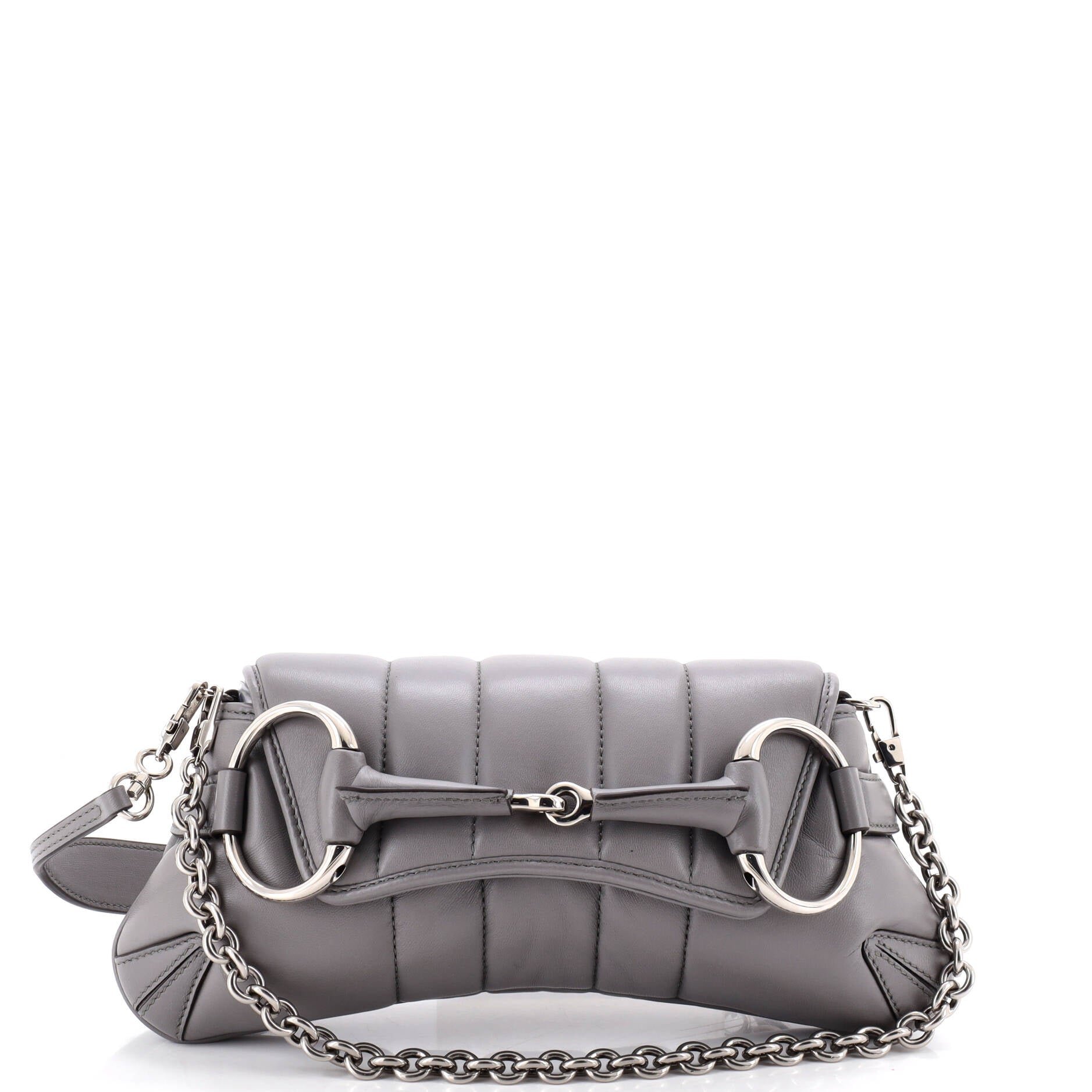 Horsebit Chain Shoulder Bag Vertical Quilted Leather Small