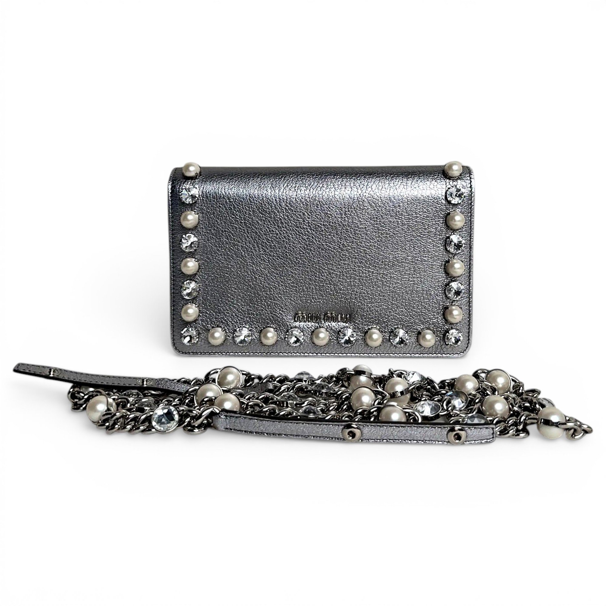 Miu Crystal leather crossbody bag