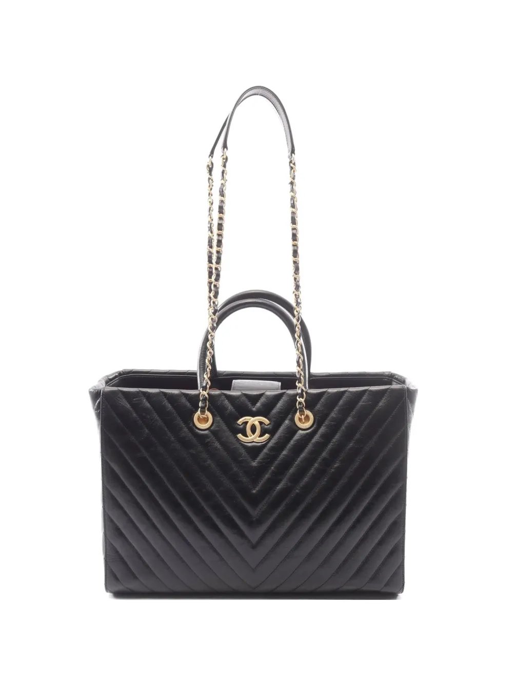 2017-2018 V-stitch leather tote bag