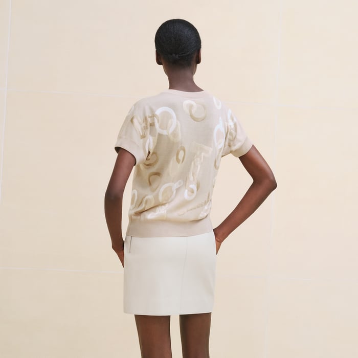 Beige Glaise "Effet Kaleidoscope" Short-sleeve Sweater