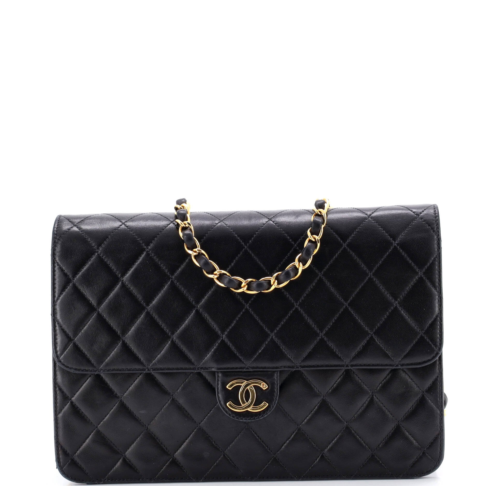 Chanel Vintage Clutch with Chain Quilted Leather Medium