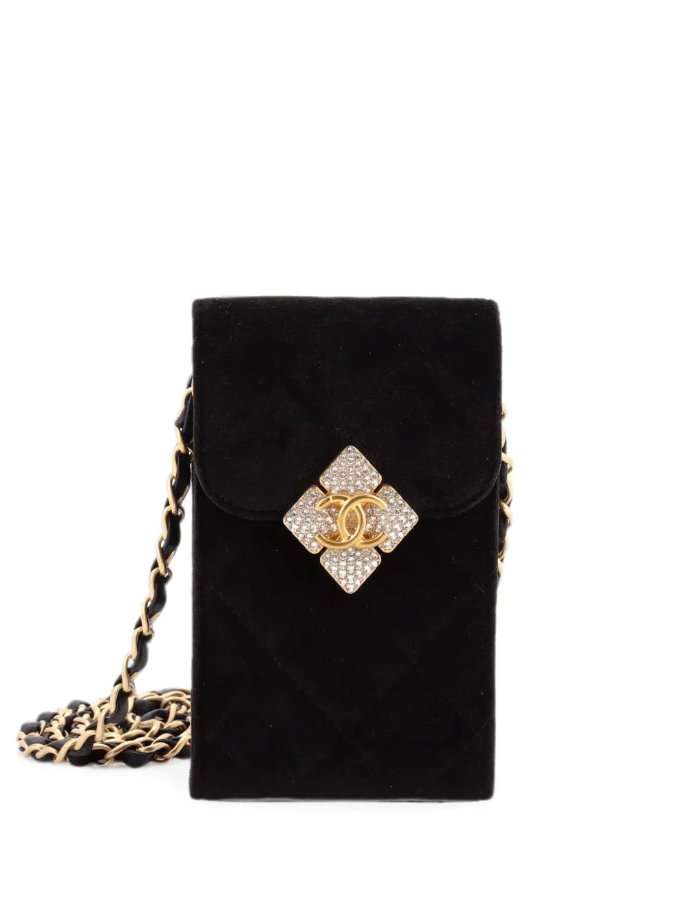 Diamond Lock CC Phone Holder with Chain Quilted Velvet with Crystals crossbody bag