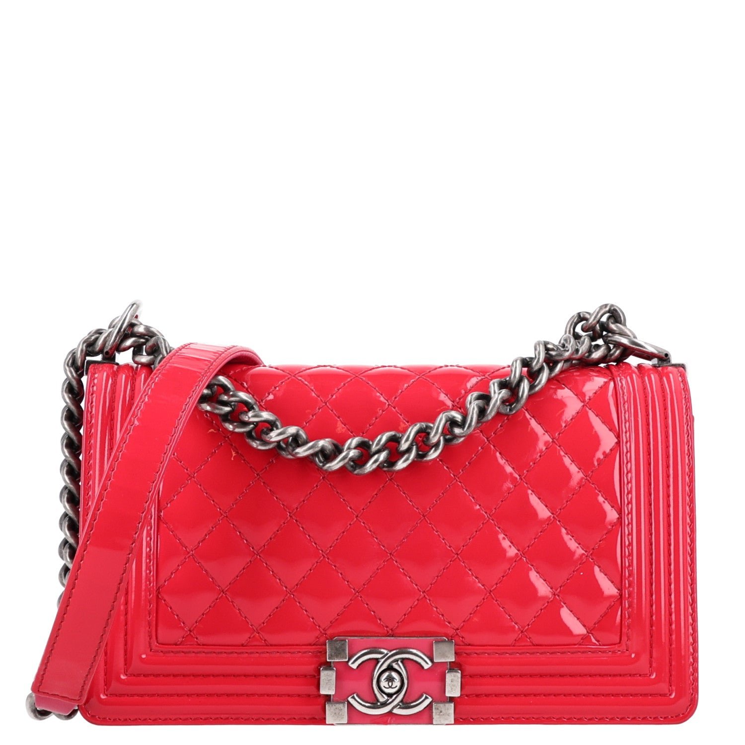 Chanel Patent Calfskin Enamel Quilted Medium Boy Flap Dark Pink