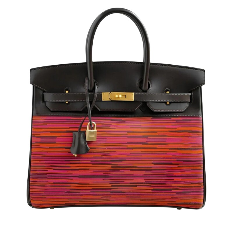 Hermes Orange Fuchsia Vibrato and Havane Box Calfskin Birkin 35 Gold Hardware, 2003