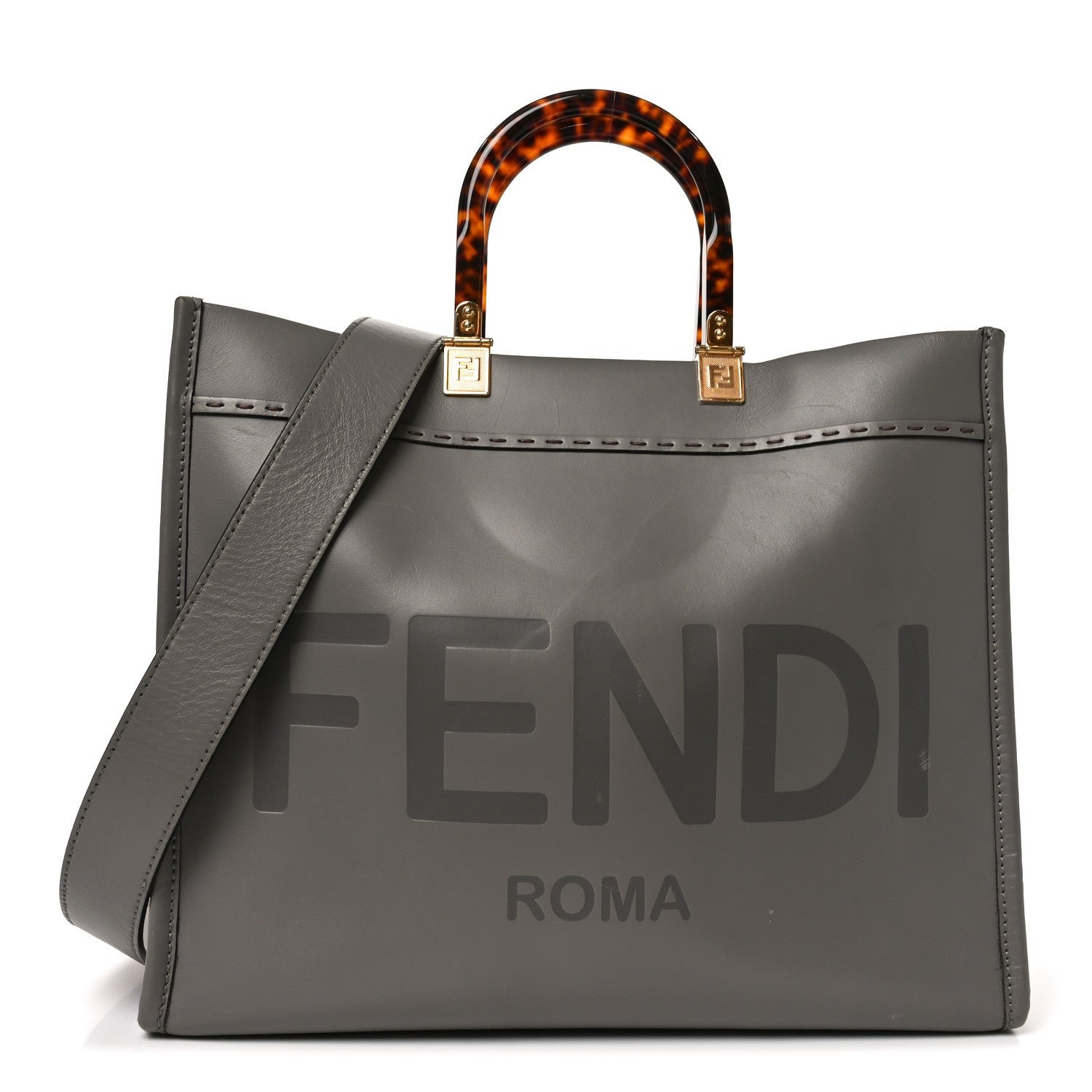Fendi Vitello King Plexiglass Logo Embossed Medium Fendi Sunshine Shopper Tote Moon