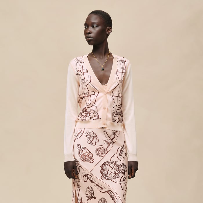 Rose Opaline "Ferronnerie Remix" Long-sleeve Twillaine Cardigan