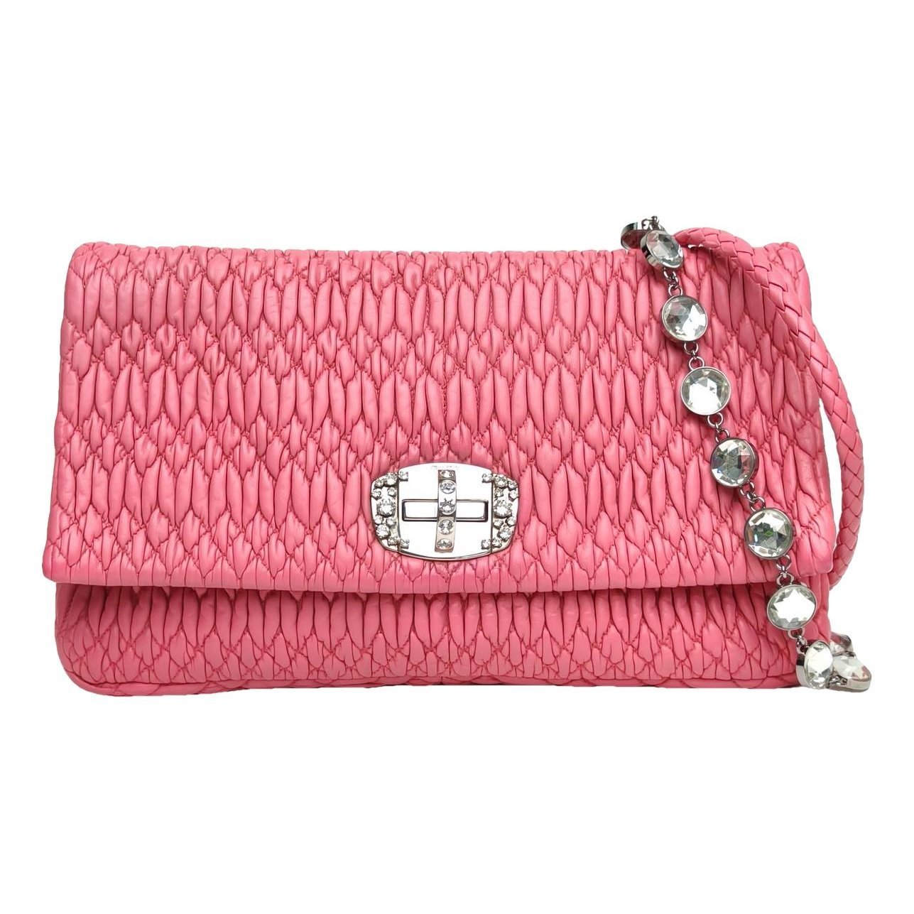 Miu Crystal leather clutch bag