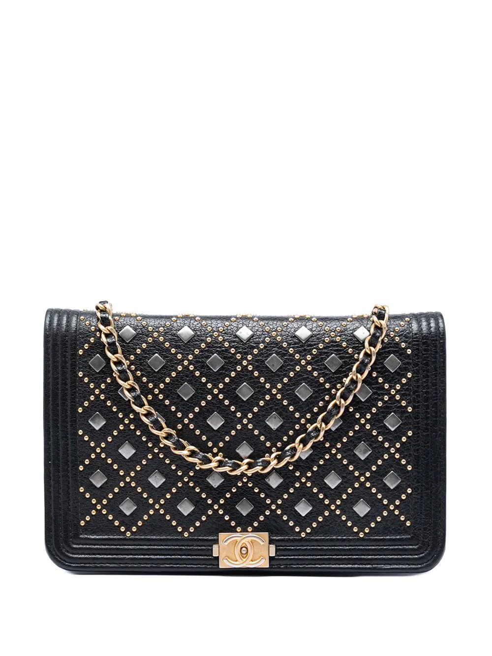 2017-2018 Studded Grained Calfskin Boy Wallet On Chain crossbody bag