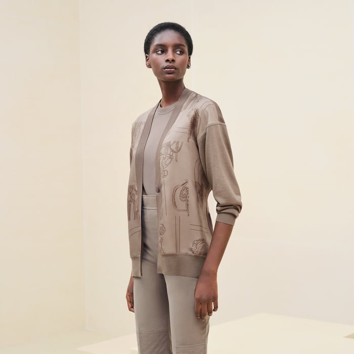 "En Desordre Finesse" Long-sleeve Twillaine Cardigan