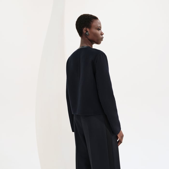 Bleu Noir Embroidered Jacket With Leather Details