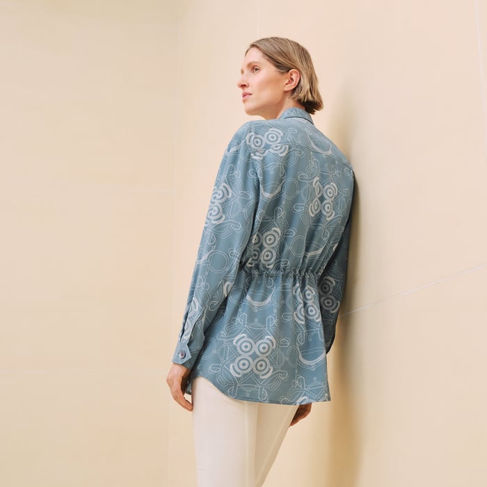 Bleu Arctique "Eperon d'Or Finesse" Drawstring Overshirt