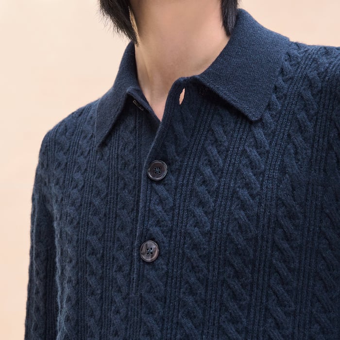 Marine Cashmere "Torsades Et H Fantome" Polo Sweater