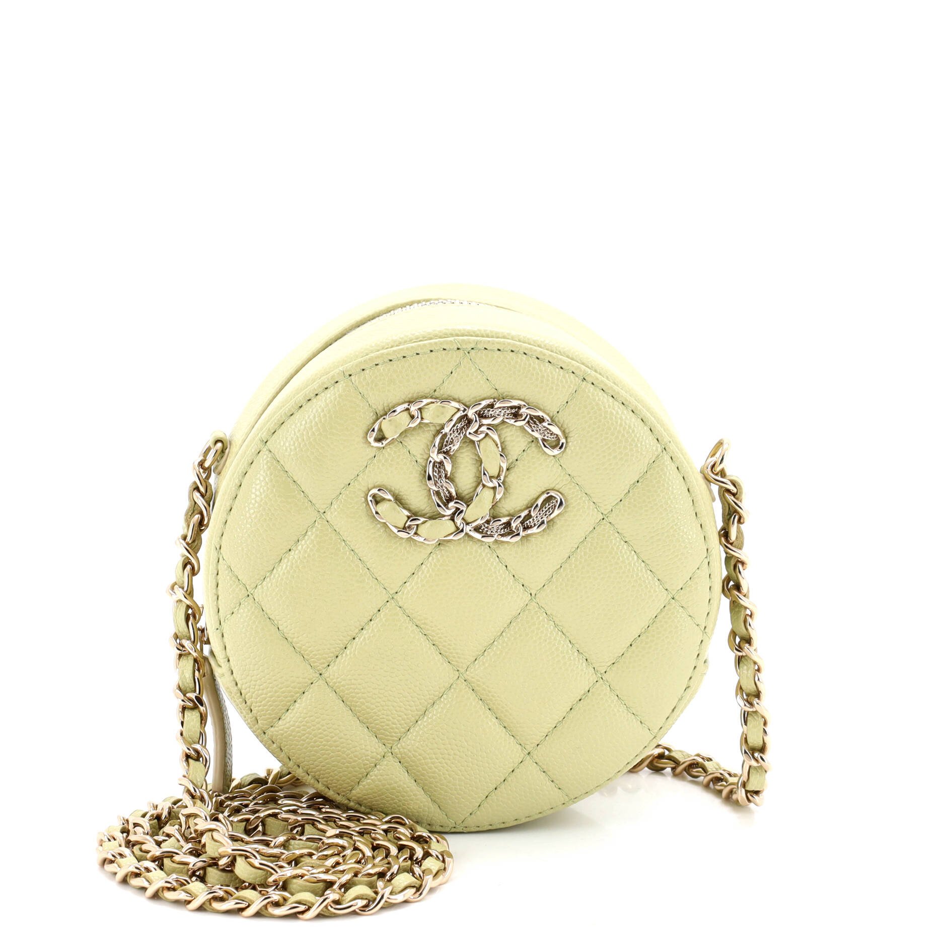 Chanel French New Wave Round Clutch with Chain Quilted Caviar