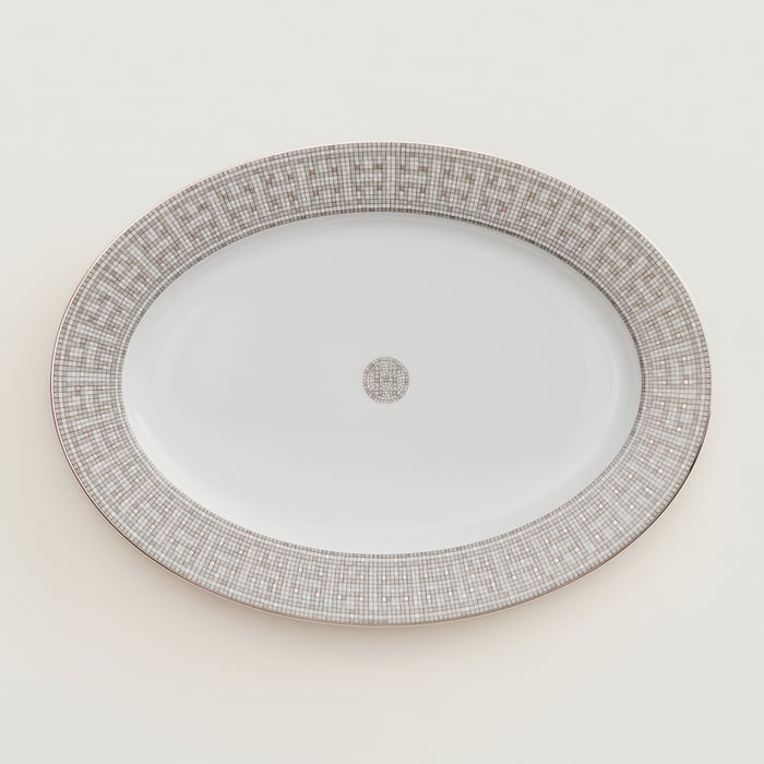 Sans Coloris Mosaique Au 24 Platinum Oval Platter, Small Model