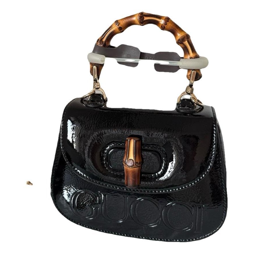 Convertible Bamboo Top Handle patent leather handbag