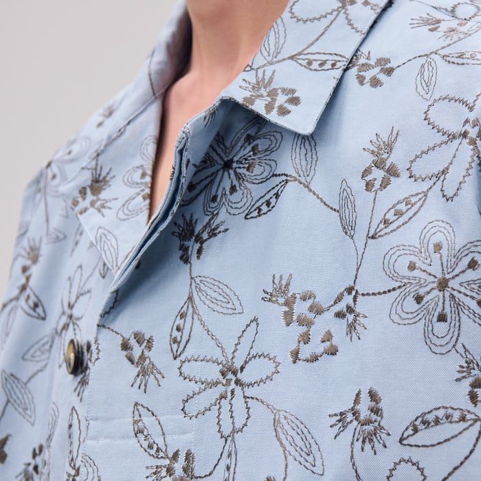 Bleu Glacier "Fleurs Technique" Short-sleeve Overshirt