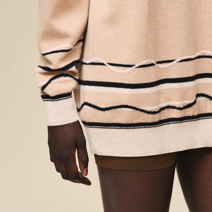 Beige Cajou "Ex-libris" Long-sleeve Tunic Sweater