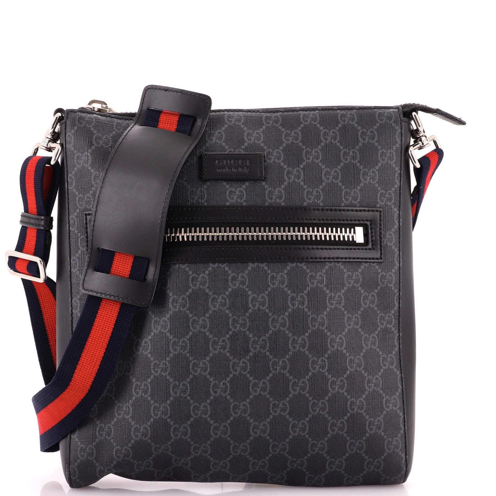 Web Strap Front Zip Messenger Bag GG Coated Canvas Medium