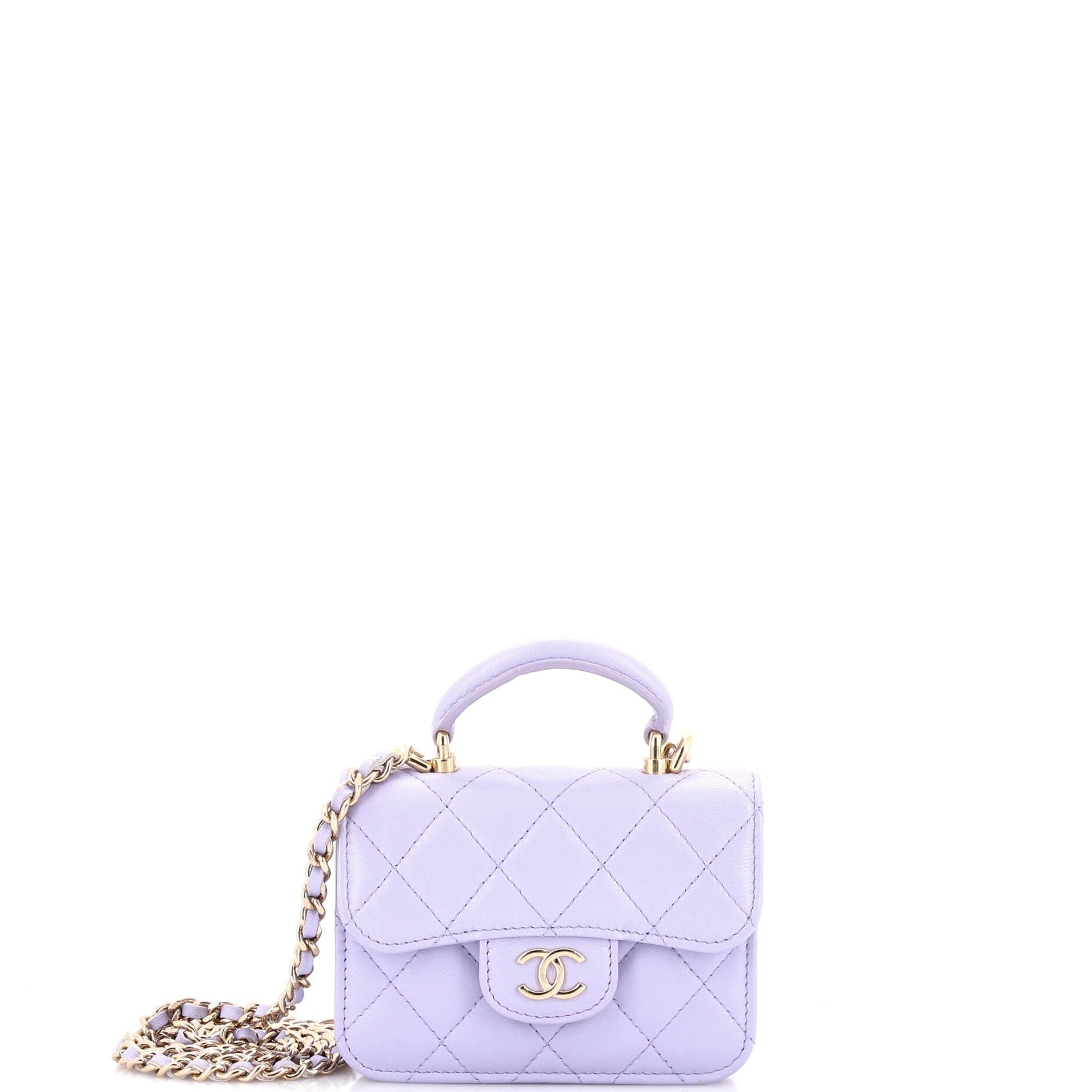 Top Handle Flap Coin Purse with Chain Quilted Lambskin
