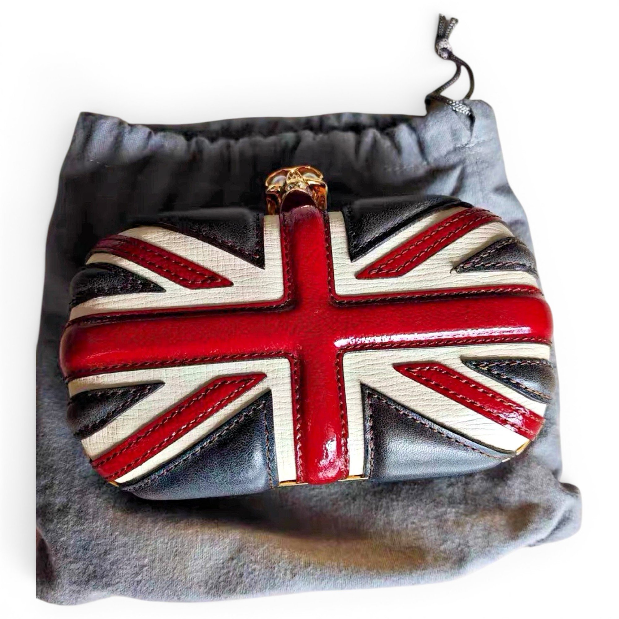 Skull leather clutch bag