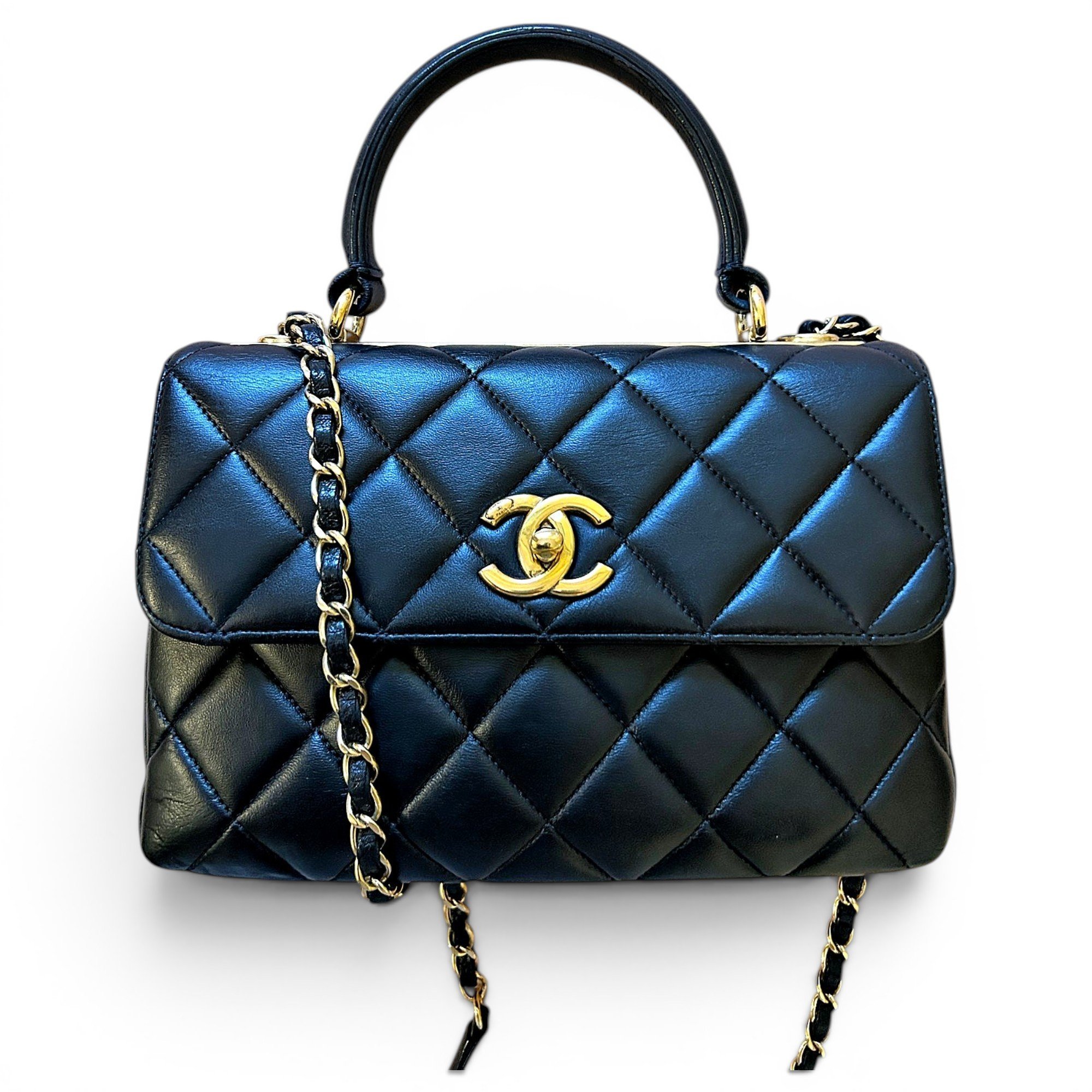 Trendy CC Top Handle leather handbag