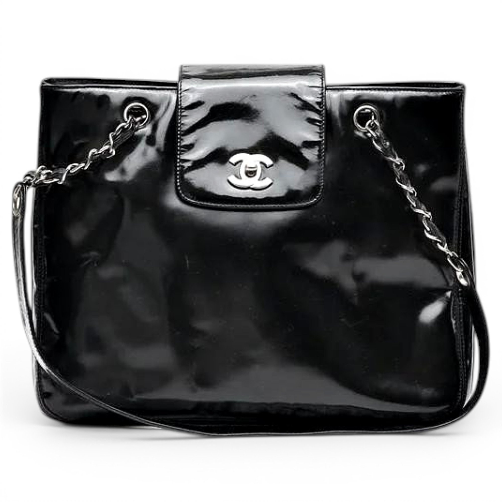 Trendy CC patent leather handbag
