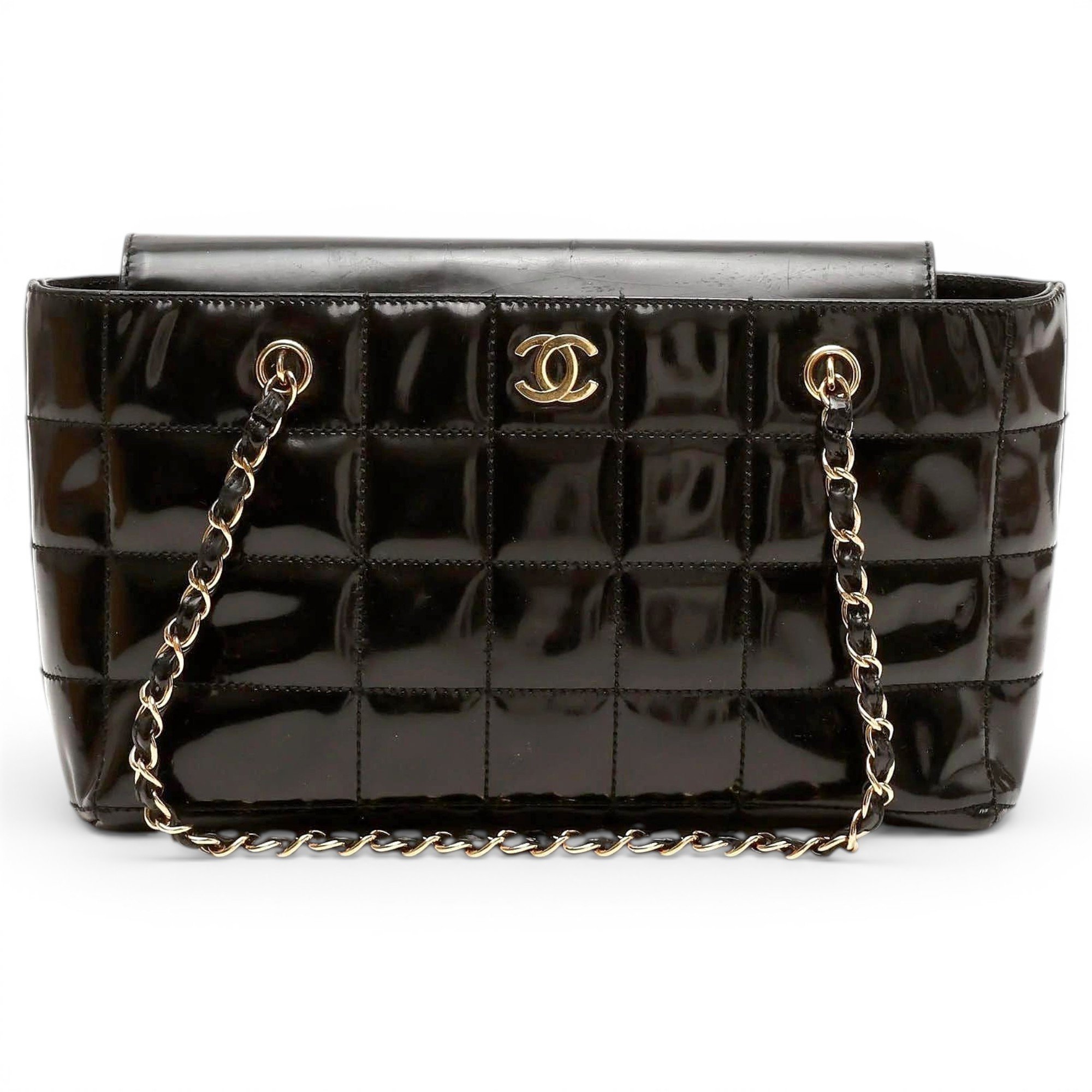 East West Chocolate Bar patent leather tote