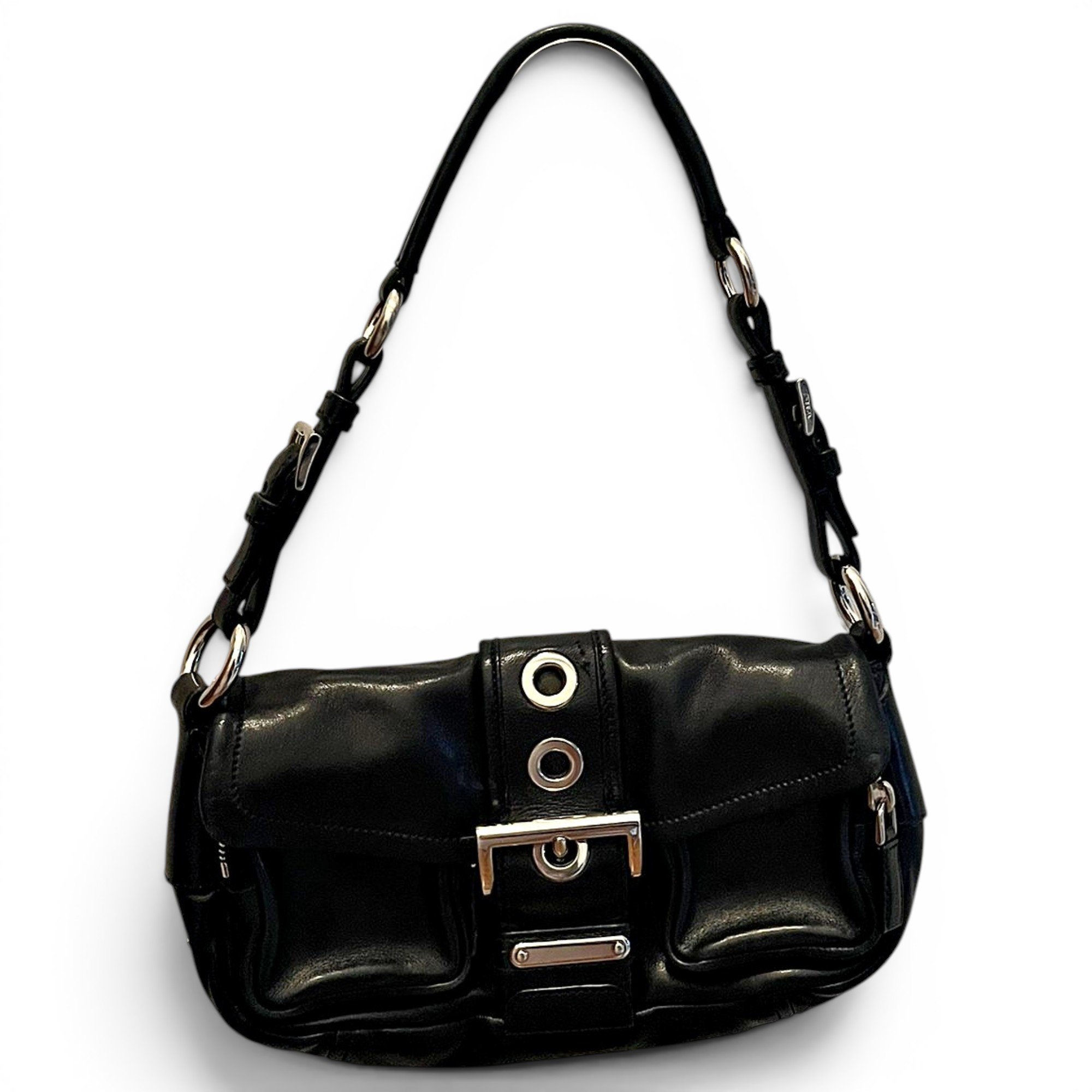 Buckle leather handbag