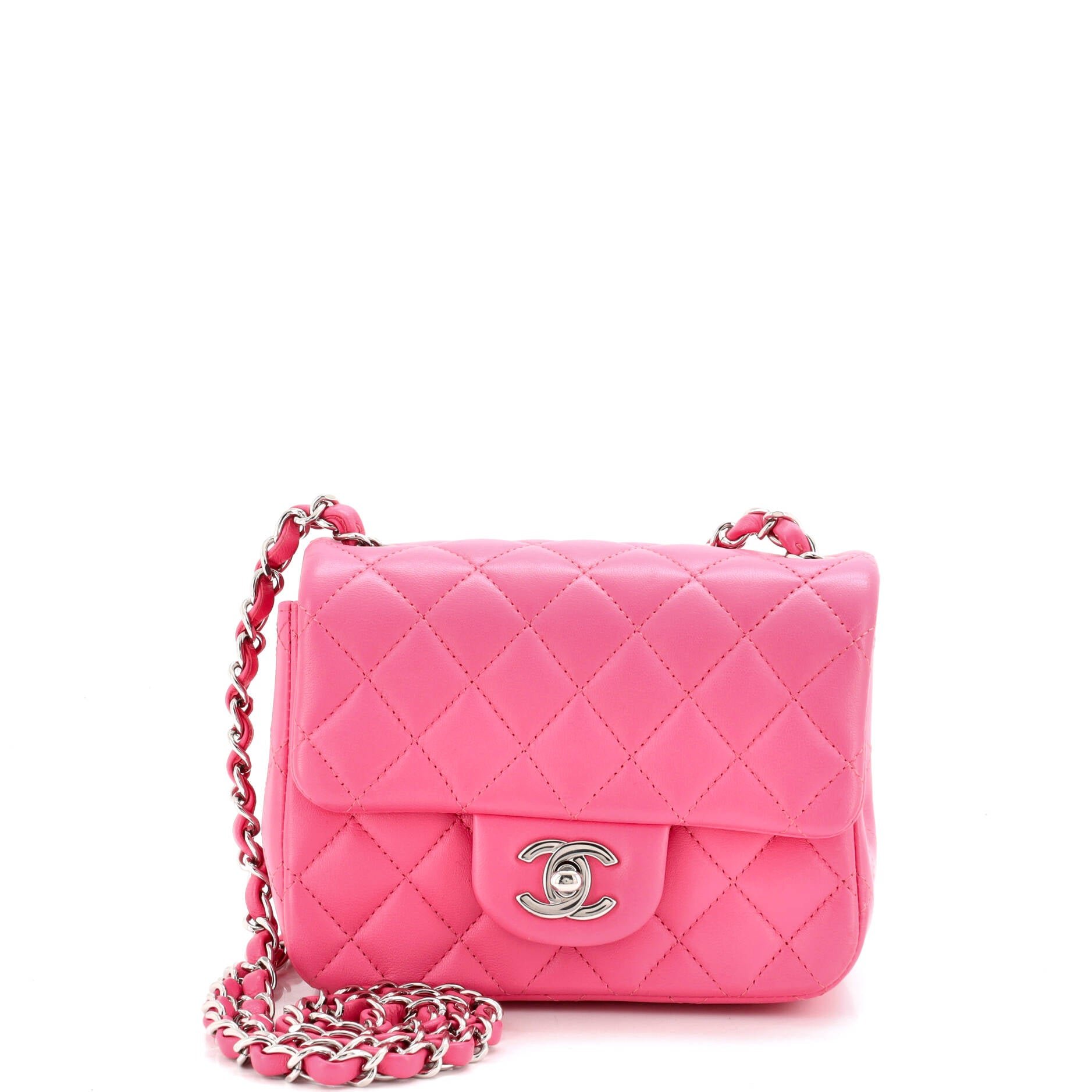 Square Classic Single Flap Bag Quilted Lambskin Mini