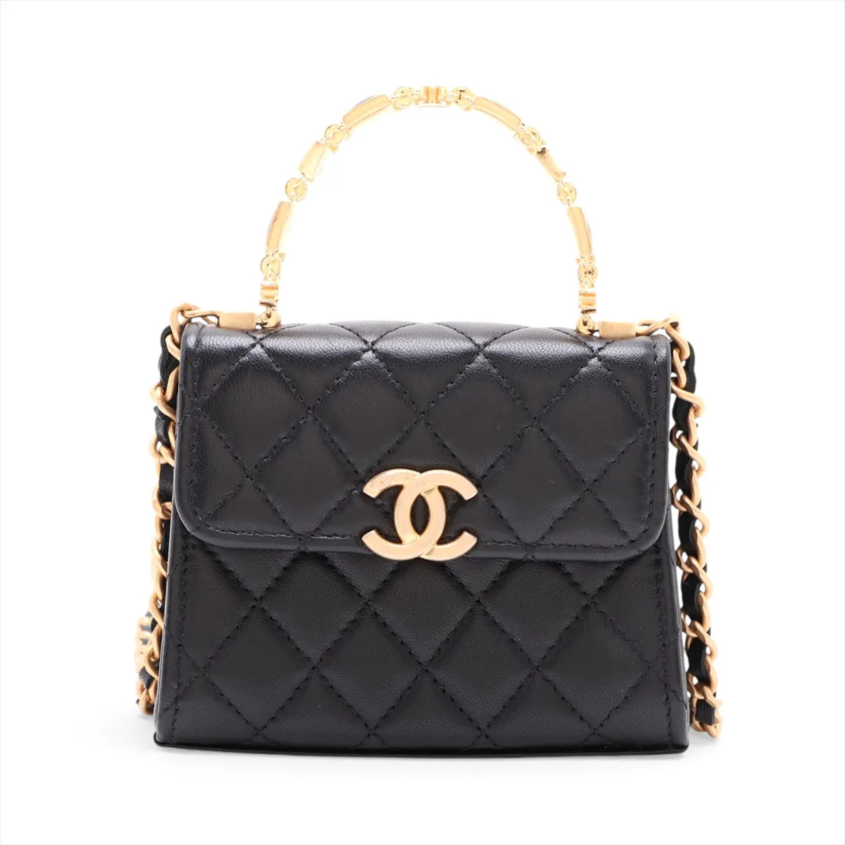 Chanel Matelasse Lambskin 2 Way Shoulder Bag Black Gold Metal Fittings random se
