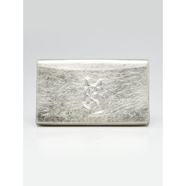 Saint Laurent Yves Saint Laurent Silver Crinkled Leather Belle de Jour Large Clutch Bag