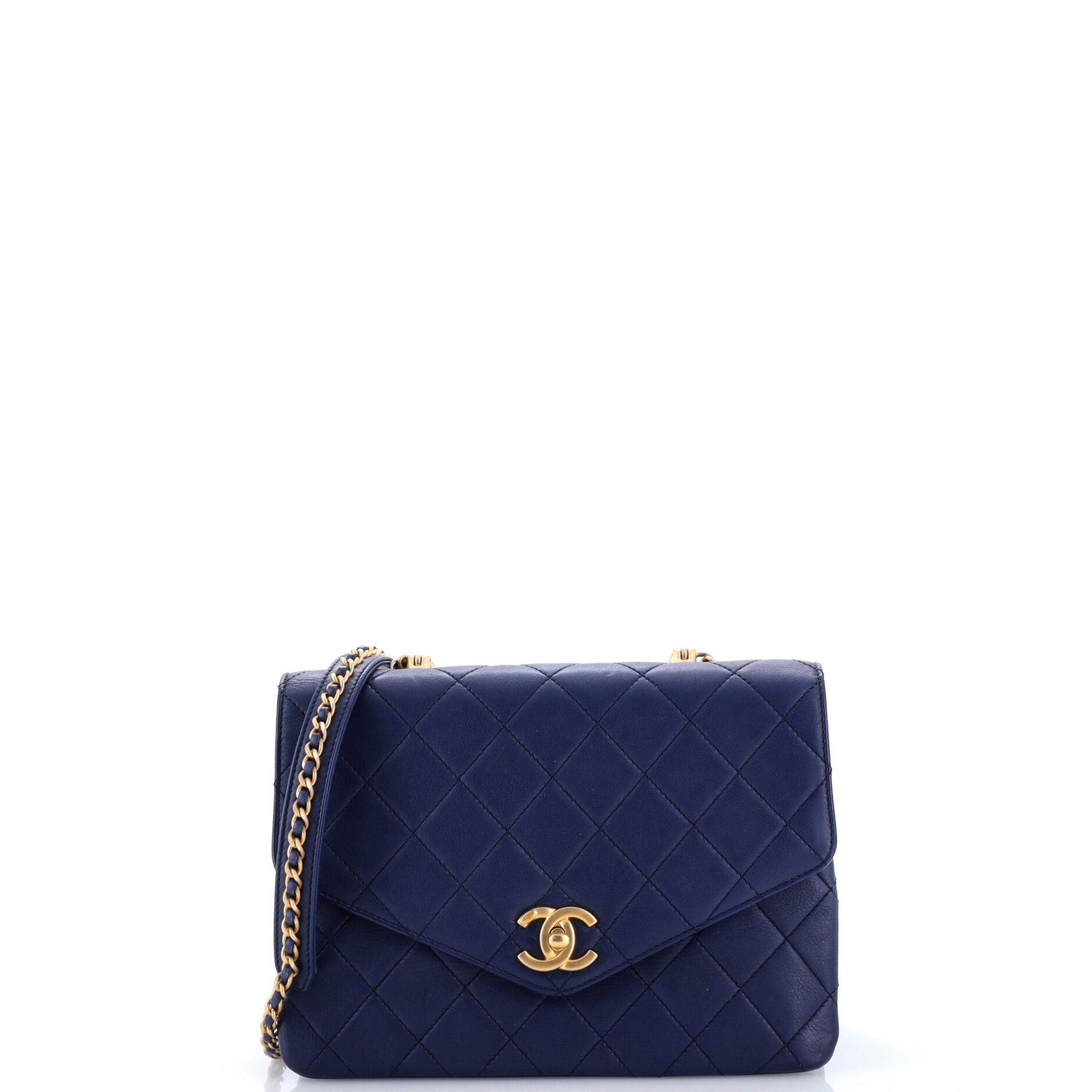 CC Metal Top Handle Envelope Flap Bag Quilted Lambskin Medium