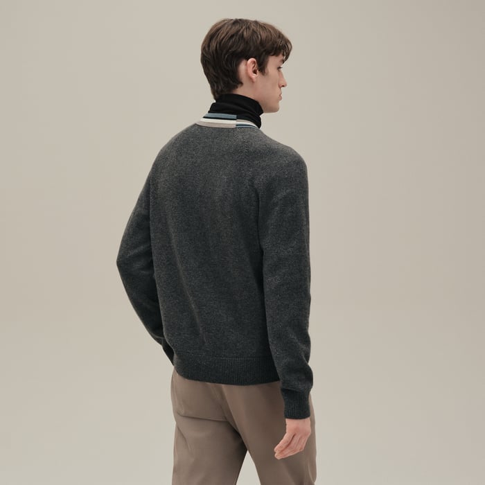 Anthracite Cashmere "Rayures Asymetriques" Buttoned Cardigan