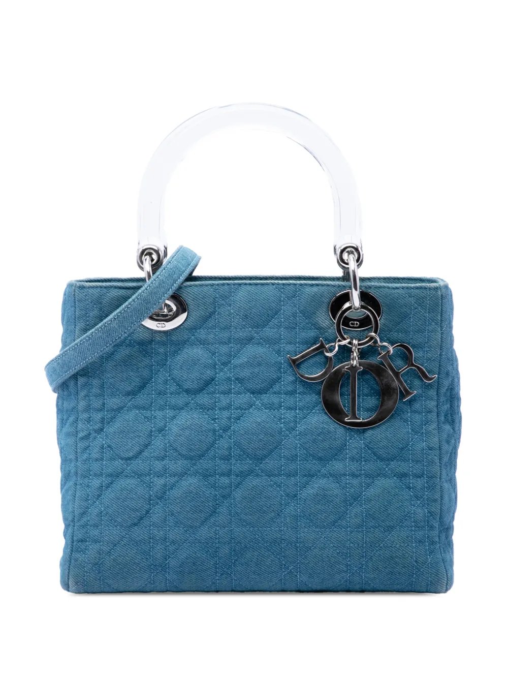 1999 Medium Denim Cannage Acrylic Handles Lady Dior satchel
