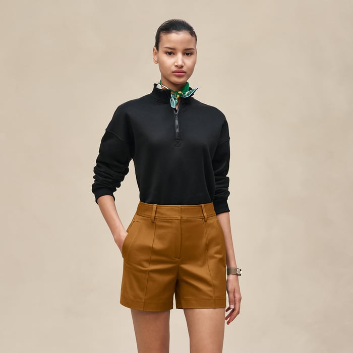 Marron Ocre Double Cotton Twill Shorts