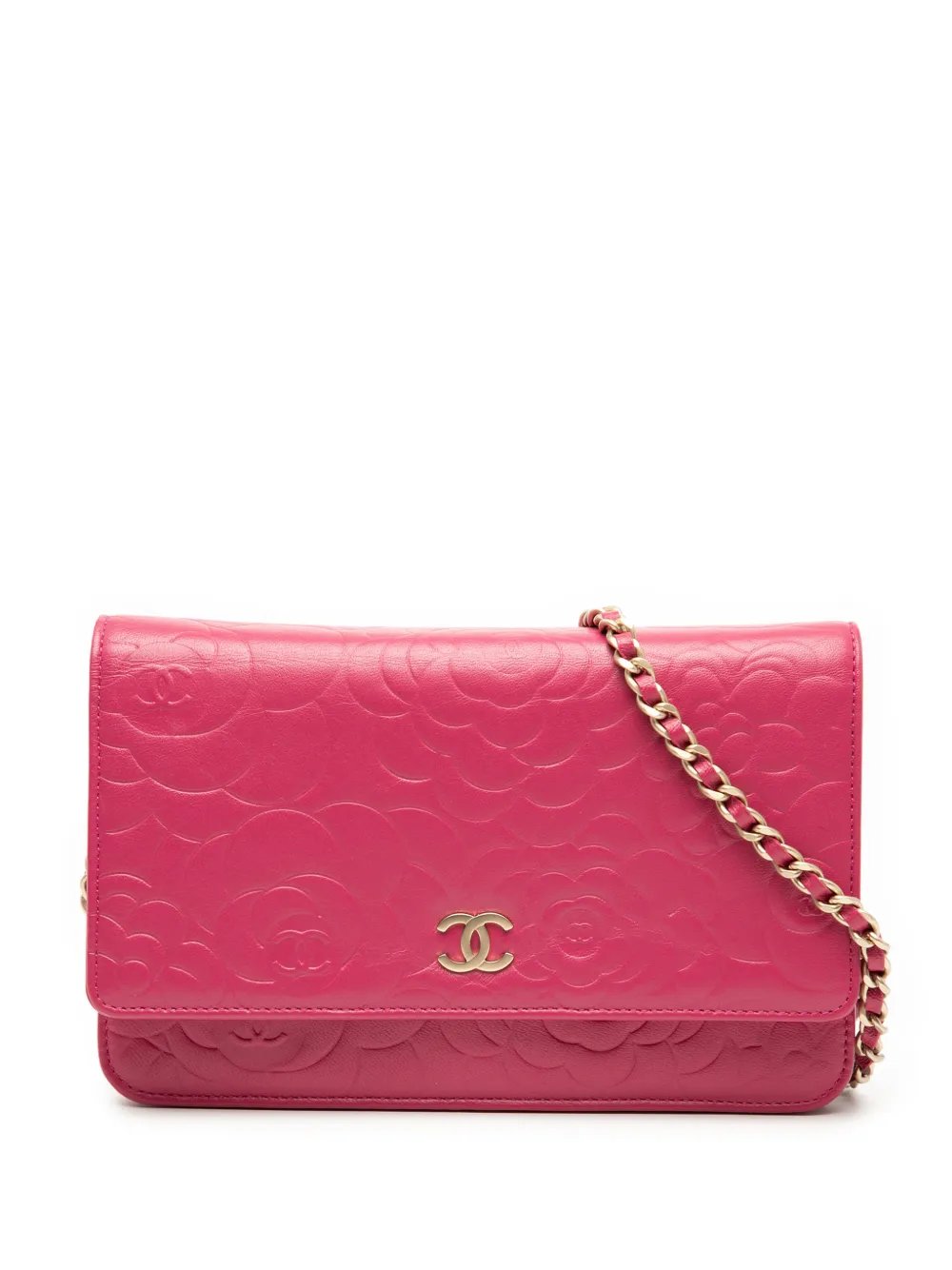 2012 CC Embossed Lambskin Camellia Wallet On Chain crossbody bag