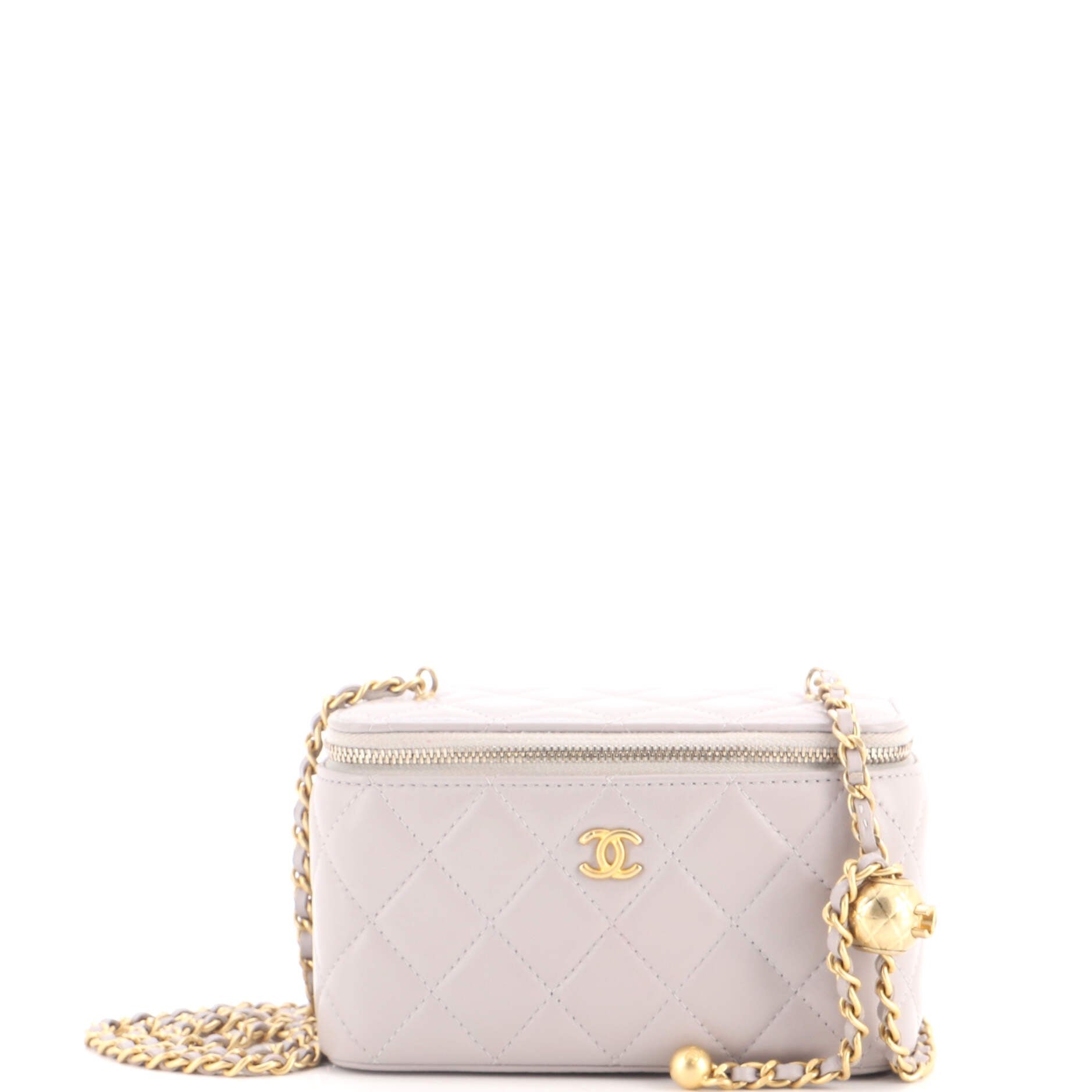 Pearl Crush Vanity Case with Chain Quilted Lambskin Small