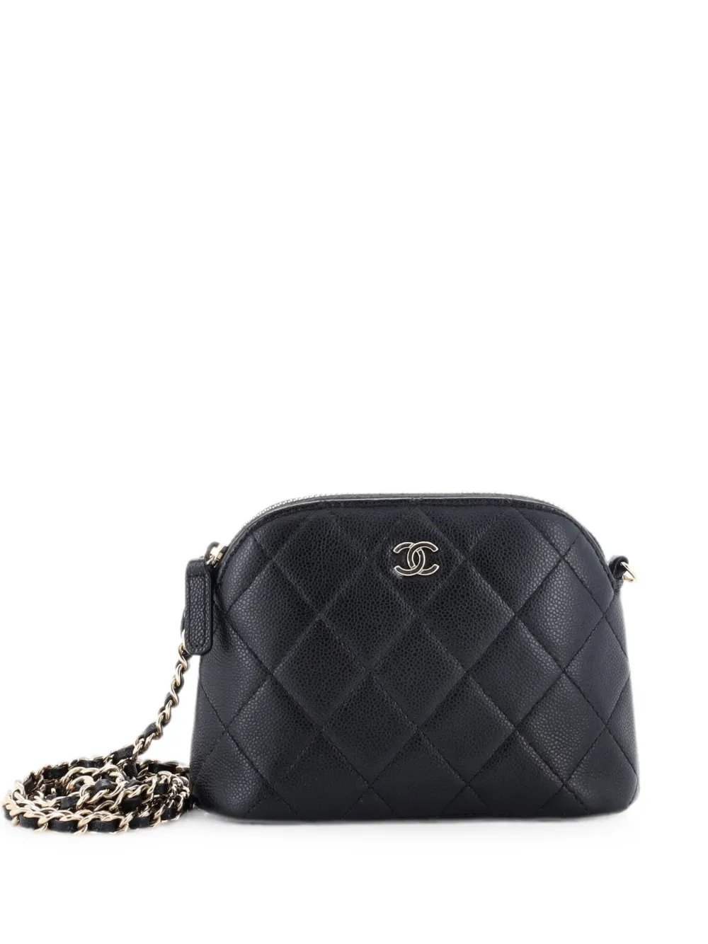 CC Dome Zip Clutch with Chain Quilted Caviar Mini crossbody bag