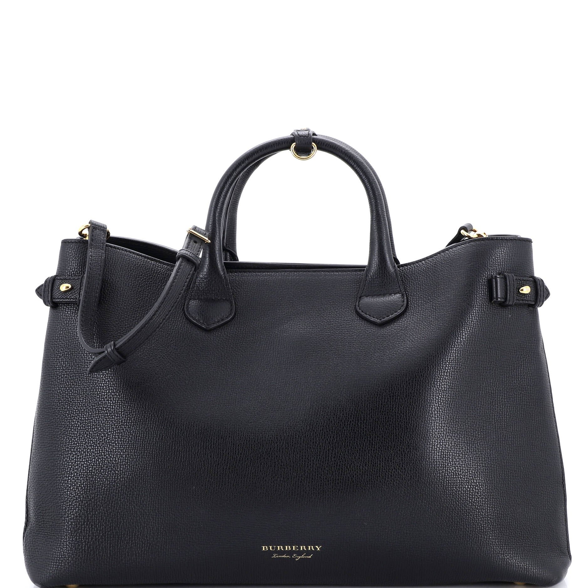 Burberry Banner Tote Leather and House Check Canvas Large