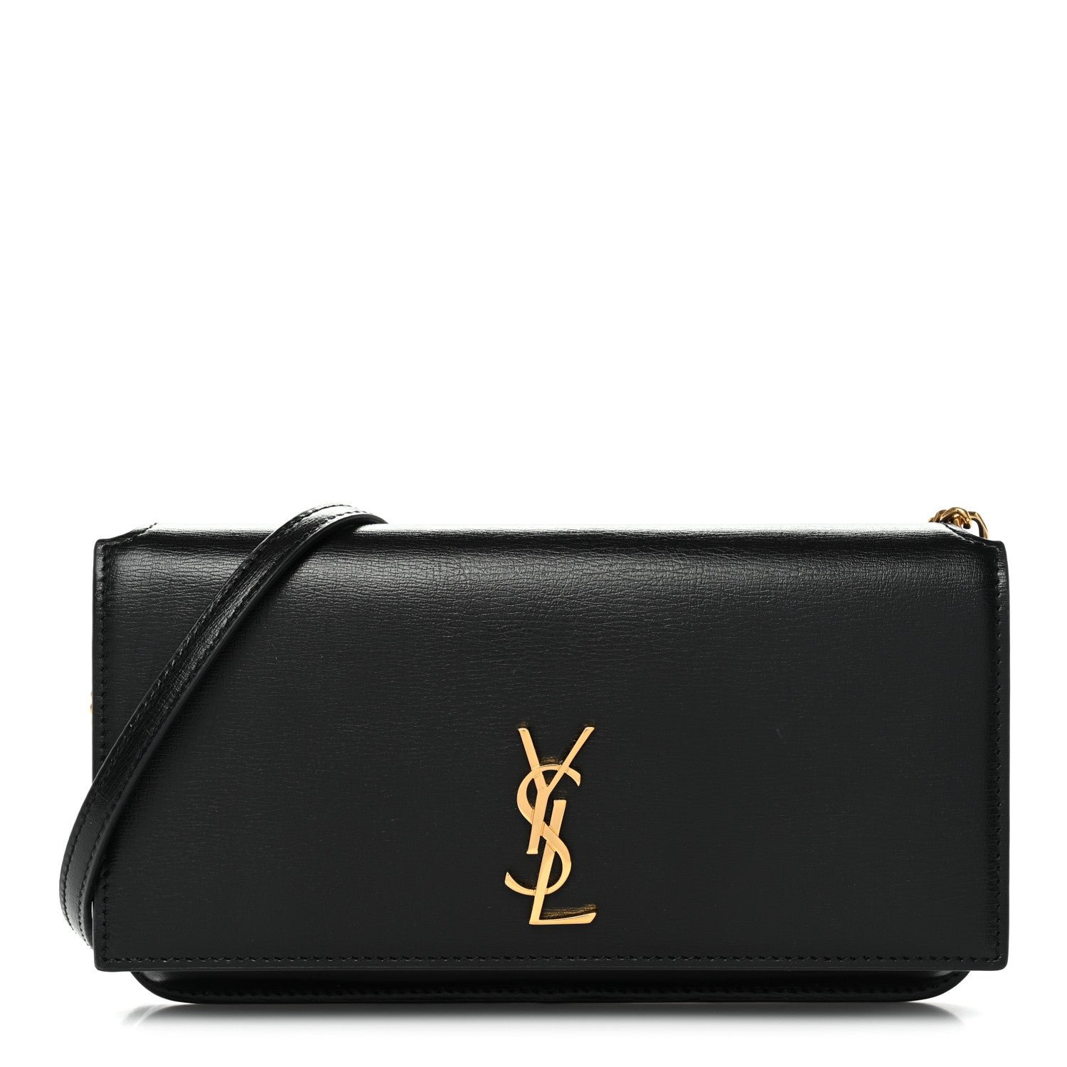 Saint Laurent Calfskin Monogram Cassandre Phone Holder With Strap Black