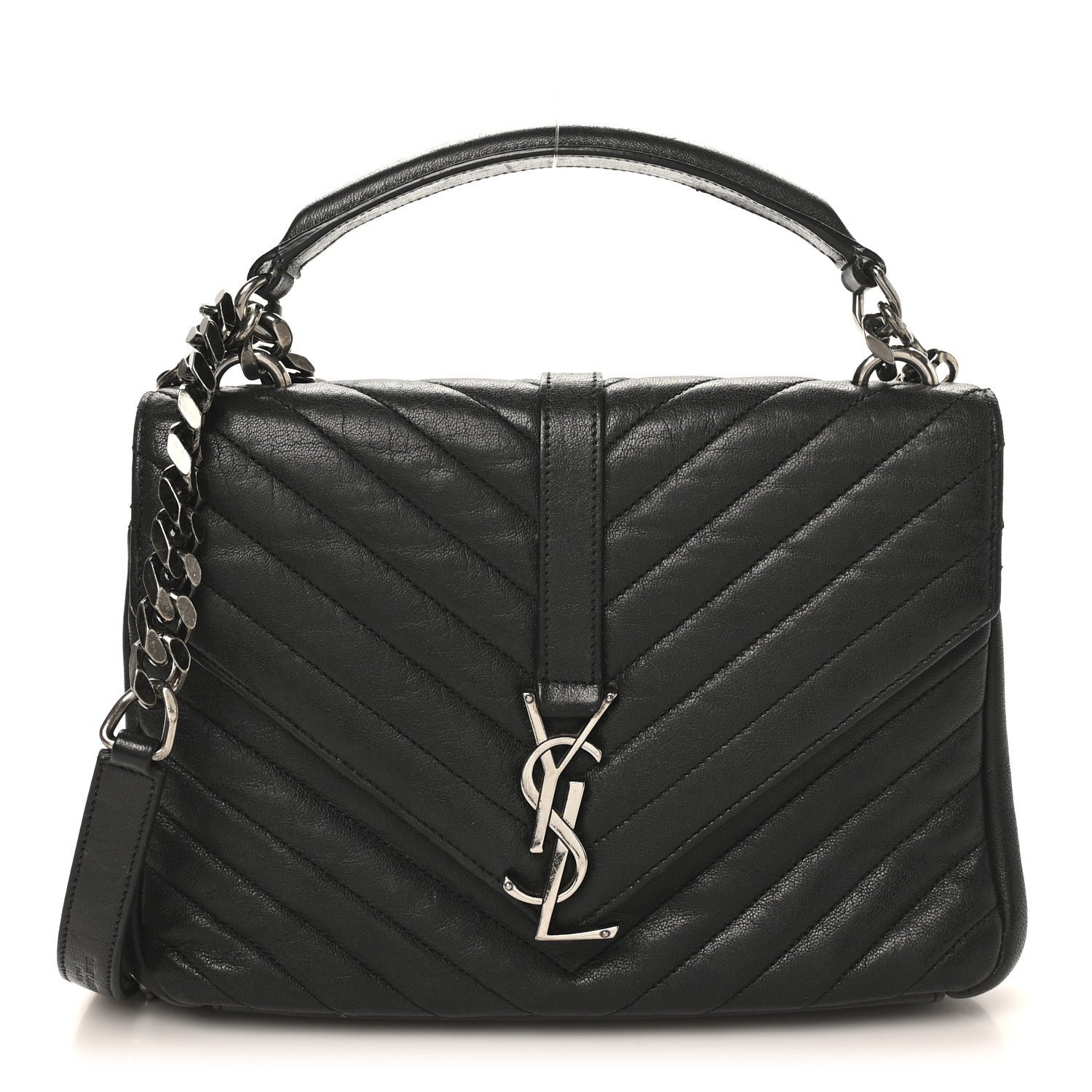 Saint Laurent Sheepskin Matelasse Chevron Monogram Medium College Bag Black