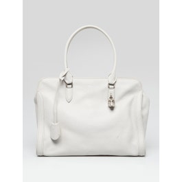 Alexander McQueen Alexander McQueen Light Grey Pebbled Leather Medium Padlock Zip Tote Bag