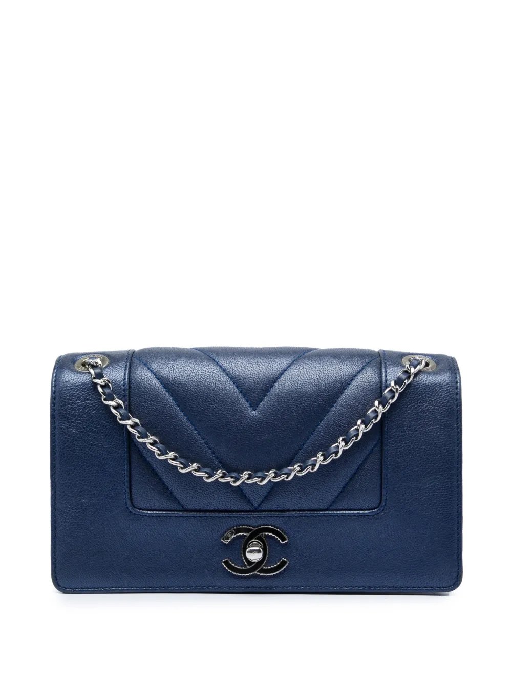 2017-2018 Medium Chevron Metallic Sheepskin Vintage Mademoiselle Flap crossbody bag
