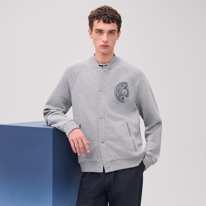 Gris Clair Blouson Teddy Patch Clou De Selle