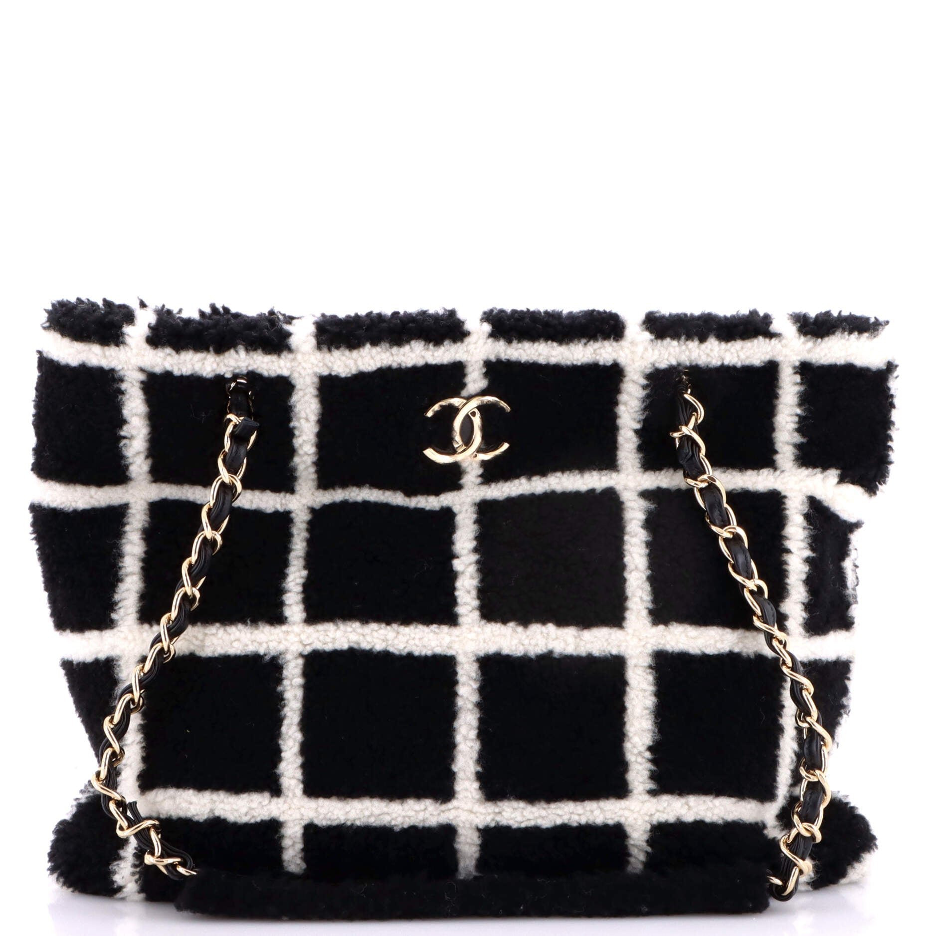 CC Chain Shopping Tote Square Printed Shearling Large