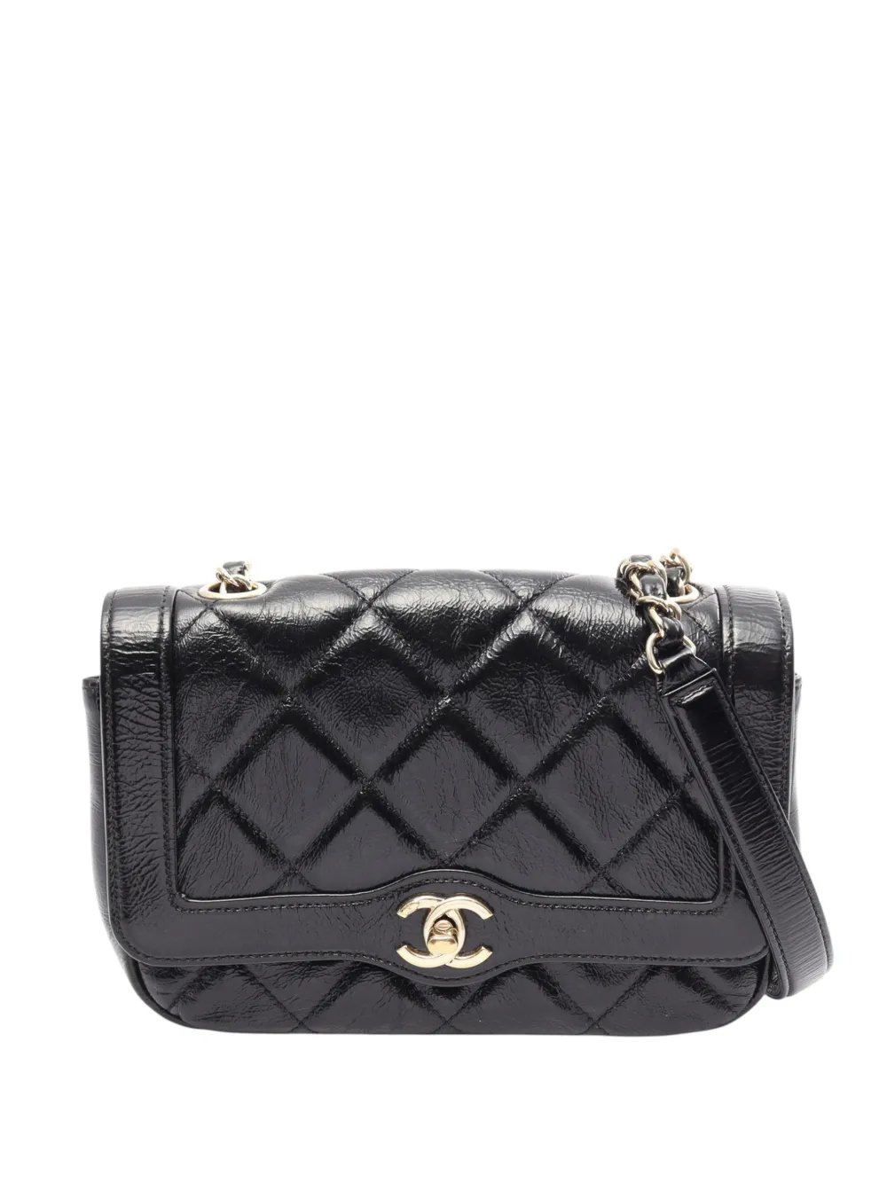 2019 Mini Quilted Crumpled Glazed Lambskin Flap crossbody bag