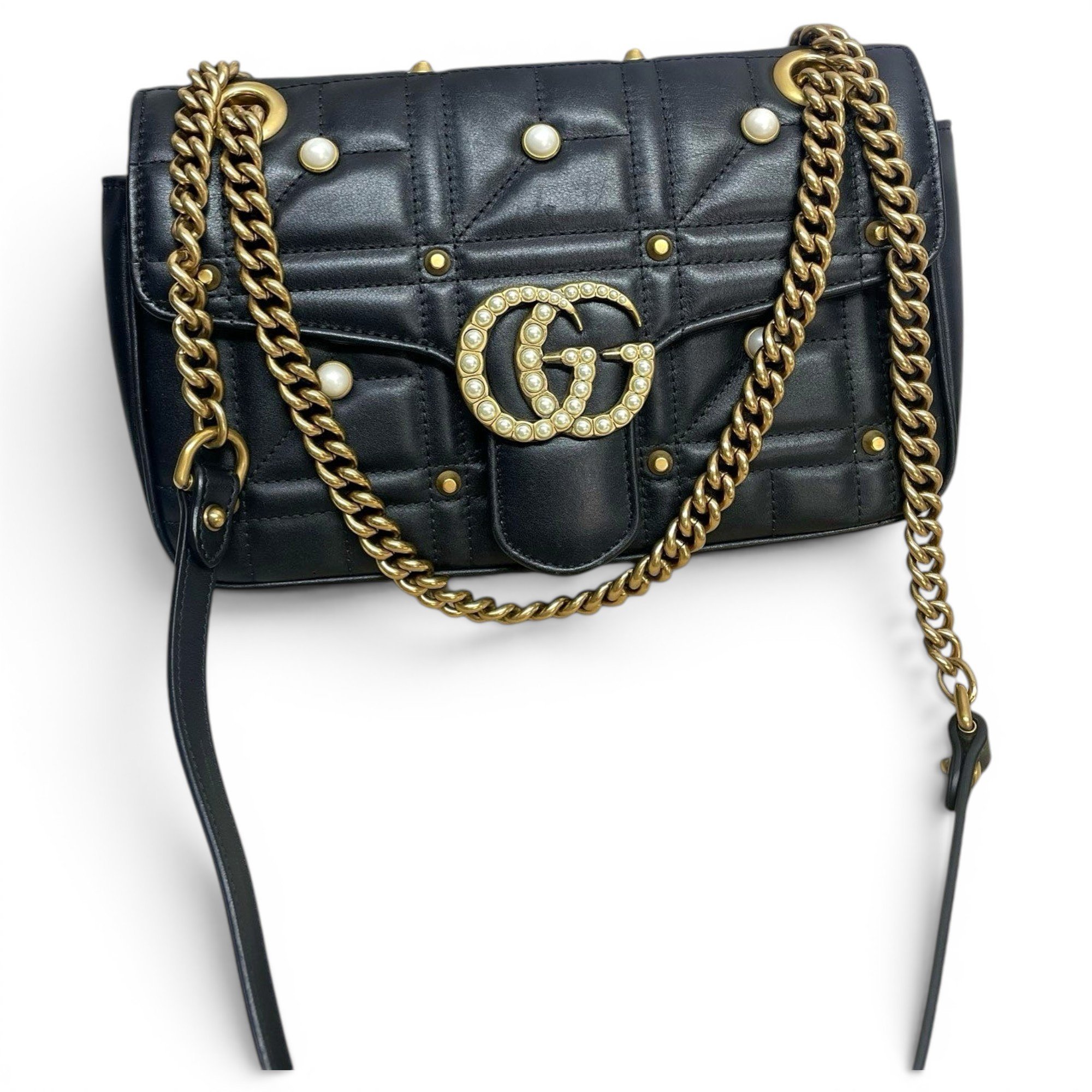 Pearly GG Marmont Flap leather handbag